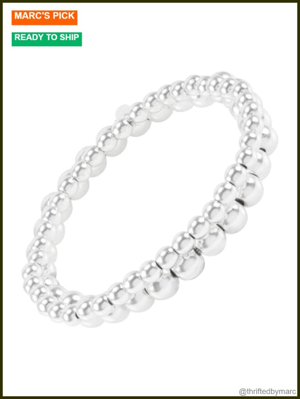 Sterling Silver Hematite Stretch Bead Bracelet Set 6.5" Stackable